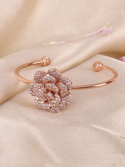 Estele - Premium Rosegold Plated with Floral Detailing Rose Motif Cuff Bracelet