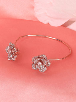 Estele - Rose Motif Cuff Bracelet: Rosegold Plated with Exquisite Floral Design