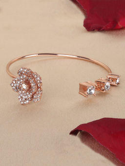 Estele - Rosegold Plated Classic Rose Motif Cuff Bracelet: Elegant Floral Design