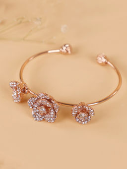 Estele - Rose Motif Cuff Bracelet: Rosegold Plated with Elegant Floral Design