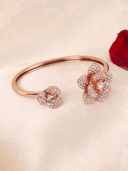 Estele - Rose Motif Cuff Bracelet: Floral Design In Premium Rosegold Plated Finish