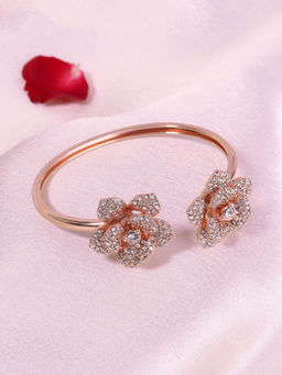 Estele - Floral Rose Motif Cuff Bracelet: Exclusive Rosegold Plated Elegance