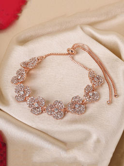 Estele - Rose Charm Bracelet with Elegant Rose Design and White American Diamonds