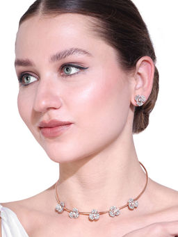 Estele - Luxurious Rosegold Plated Floral Rose Necklace & Pair of Earrings