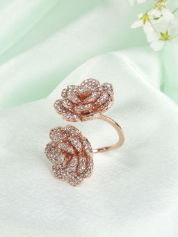 Estele - Rosegold-Plated Flexible Floral Motif Lightweight Rose Ring