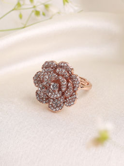 Estele - Rosegold-Plated Adjustable Floral Motif Lightweight Rose Ring