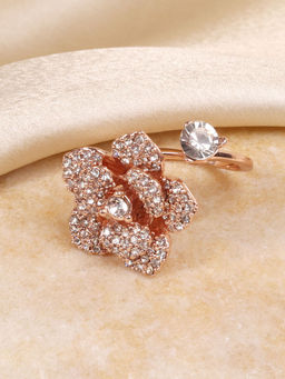 Estele - Elegant Gold-Plated Adjustable Rose Motif Flexible Stylish Ring