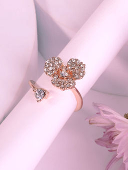 Estele - Elegant Rosegold Plated Floral Design Rose Motif Adjustable Ring