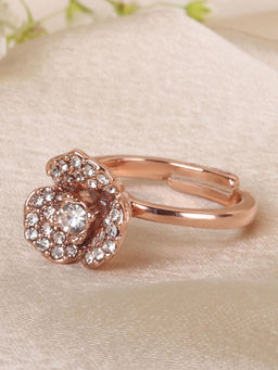 Estele - Lightweight Rosegold Plated Design Rose Motif Adjustable Ring