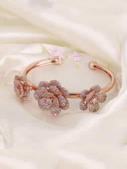 Estele - Rosegold Plated Classic Rose Motif Cuff Bracelet: Timeless Floral Design