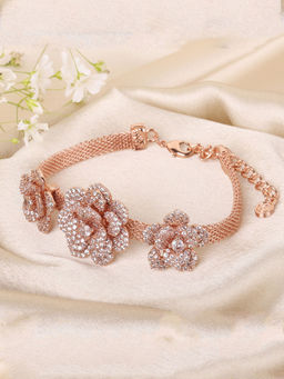 Estele - Elegant Rose Motifs and White American Diamond Rose Charm Bracelet