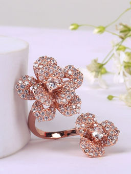 Estele - Modern Floral Charm American Diamond Rose Motif Adjustable Ring