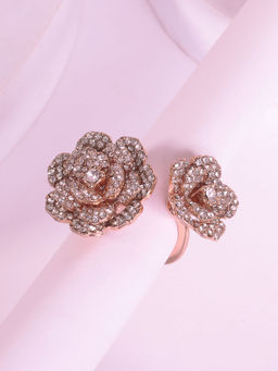 Estele - Elegant Rosegold Plated Floral Design Rose Motif Adjustable Ring