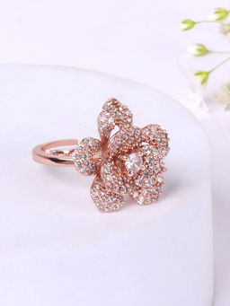 Estele - Lightweight Rosegold Floral Design Modern Adjustable Rose Ring