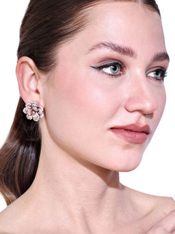 Estele - Premium Rosegold Finish White American Diamond Rose Motif Stud Earrings