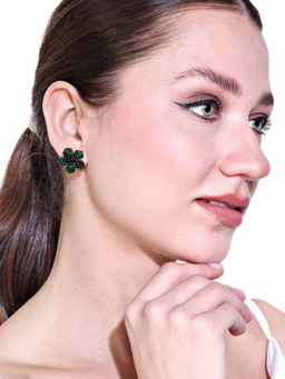 Estele - Premium Rosegold Finish Green American Diamond Rose Motif Stud Earrings