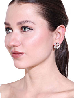 Estele - Premium Rosegold Finish White American Diamond Rose Motif Stud Earrings