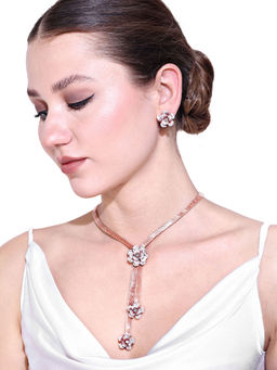 Estele - Premium Rosegold Plated Rose Motif Necklace with Trendy Floral Design & Pair of Earrings