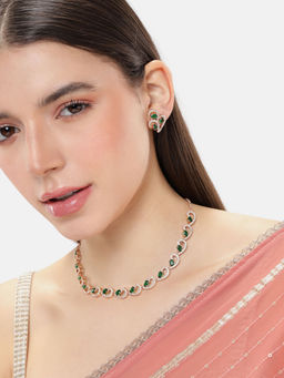 Estele - Premium Gold-Plated Floral American Diamond Necklace & Pair of Earrings