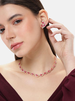 Estele - Exclusive Rosegold-Plated White American Diamond Necklace & Pair of Earrings