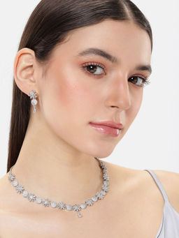 Estele - Exclusive Gold Plated Blazing American Diamond Necklace & Pair of Earrings