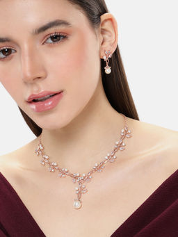 Estele - Rose Gold Plated American Diamond and Pearl Creeper Designer Jewellery