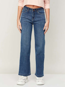 Xpose - Women Navy Blue Comfort Wide Leg High-Rise Light Fade Stretchable Jeans