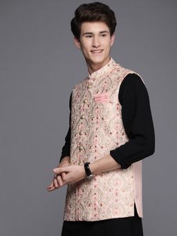 Manyavar - Pink Sleeveless Mandarin Collar Nehru Jacket