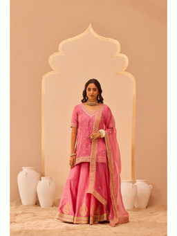 Sheetal Batra - Pink Faiza Kurta With Lehenga And Dupatta (Set of 3)