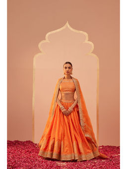 Sheetal Batra - Orange Lehenga With Blouse And Dupatta (Set of 3)