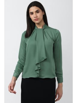 Van Heusen - Women Green Solid Casual Stylized Neck Top