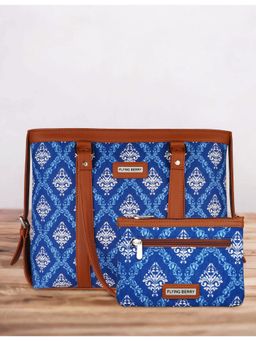 FLYING BERRY - Blue Ethnic Graphic Print Handcrafted Shoulder Laptop Bag Combo with Pouch