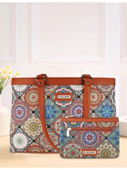 FLYING BERRY - Multi Ethnic Graphic Print Shoulder Laptop Bag Combo with Pouch