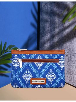 FLYING BERRY - Blue Printed Handicraft Fabric & Vegan Leather Pouch
