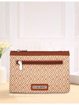 FLYING BERRY - Tan Printed Handicraft Fabric & Vegan Leather Pouch