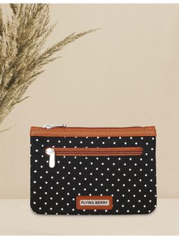FLYING BERRY - Black Printed Handicraft Fabric & Vegan Leather Pouch