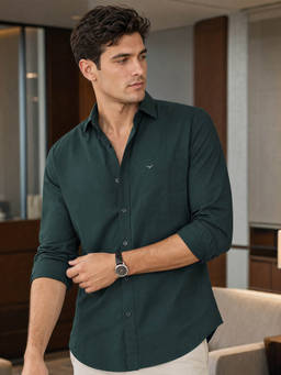 Nobero - Men Green Solid/Plain Cotton Lycra Shirt