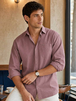 Nobero - Men Mauve Solid/Plain Cotton Lycra Shirt