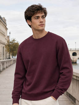 Nobero - Men Maroon Solid/Plain Cotton Fleece Sweatshirt