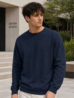 Nobero - Men Blue Solid/Plain Cotton Fleece Sweatshirt