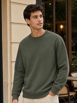 Nobero - Men Green Solid/Plain Cotton Fleece Sweatshirt