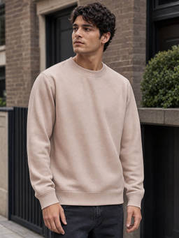 Nobero - Men Pink Solid/Plain Cotton Fleece Sweatshirt