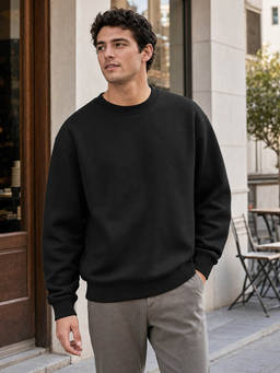 Nobero - Men Black Solid/Plain Cotton Fleece Sweatshirt