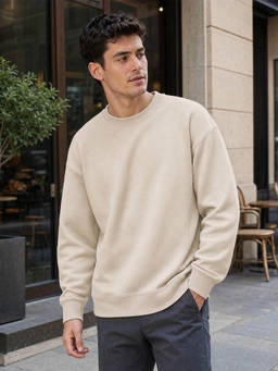 Nobero - Men White Solid/Plain Cotton Fleece Sweatshirt