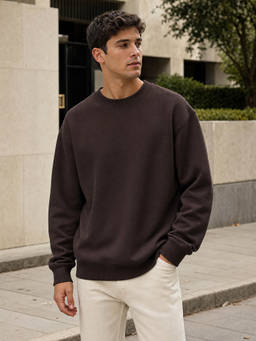 Nobero - Men Brown Solid/Plain Cotton Fleece Sweatshirt