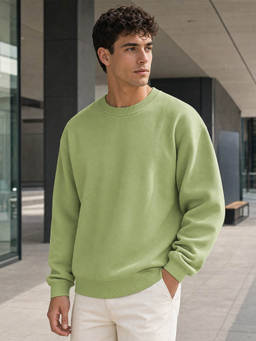 Nobero - Men Green Solid/Plain Cotton Fleece Sweatshirt
