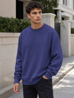 Nobero - Men Purple Solid/Plain Cotton Fleece Sweatshirt