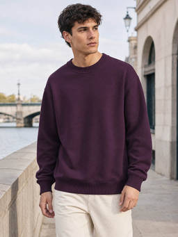 Nobero - Men Purple Solid/Plain Cotton Fleece Sweatshirt