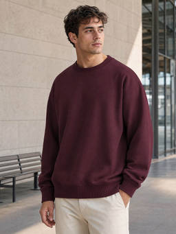 Nobero - Men Maroon Solid/Plain Cotton Fleece Sweatshirt