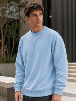 Nobero - Men Blue Solid/Plain Cotton Fleece Sweatshirt